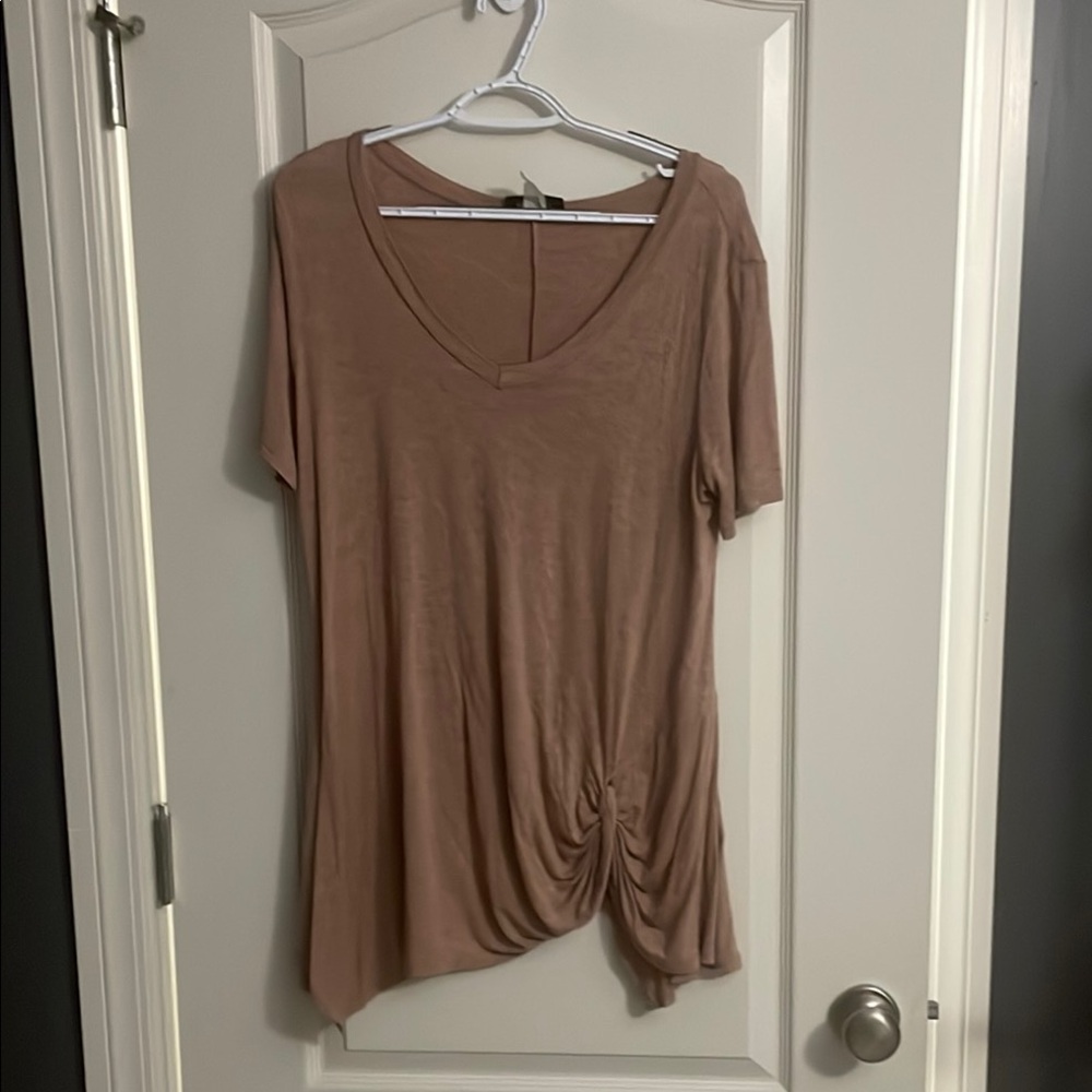 Women's V-Neck Ruched Tan Top